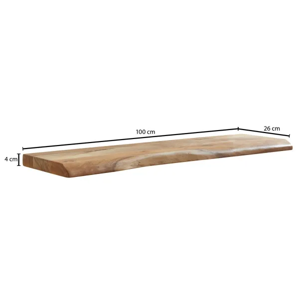 Mensola da parete Wohnling con bordo albero legno massello di acacia 100 cm mensola sospesa di design mensola da parete so...
