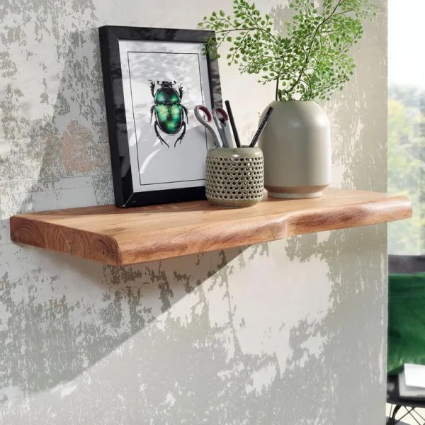 Pannello Portaoggetti Mensola da parete Wohnling con bordo albero legno massello di acacia 60 cm mensola sospesa di design...