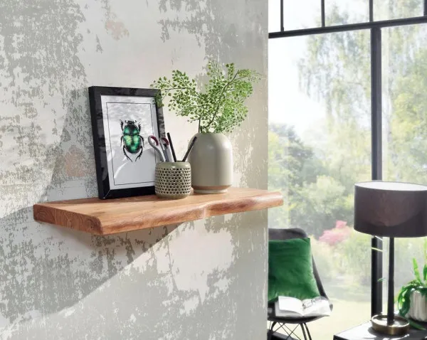 Pannello Portaoggetti Mensola da parete Wohnling con bordo albero legno massello di acacia 60 cm mensola sospesa di design...