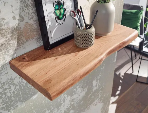 Pannello Portaoggetti Mensola da parete Wohnling con bordo albero legno massello di acacia 60 cm mensola sospesa di design...