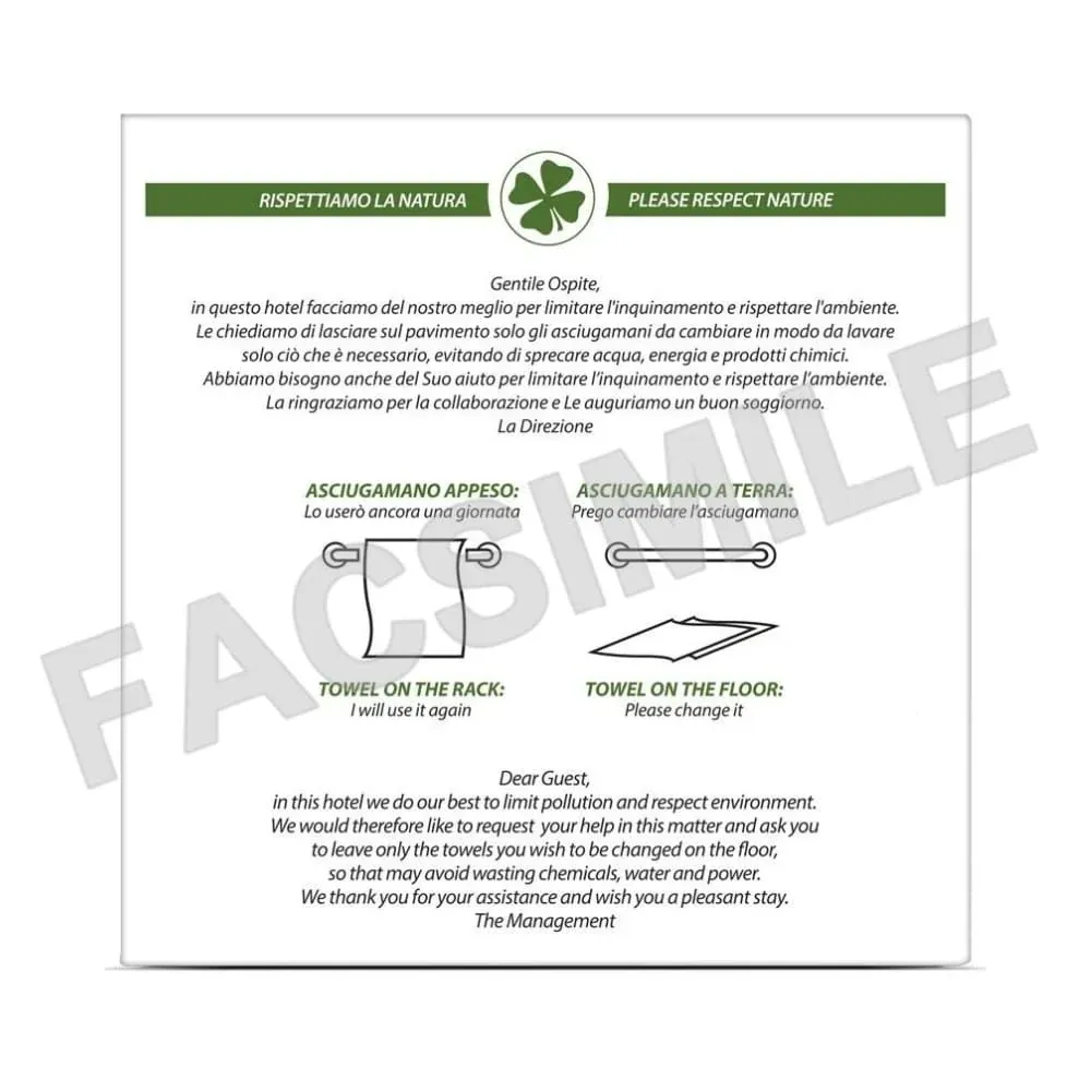 Targa ecologia Hotel PDF da stampare Italiano e Inglese