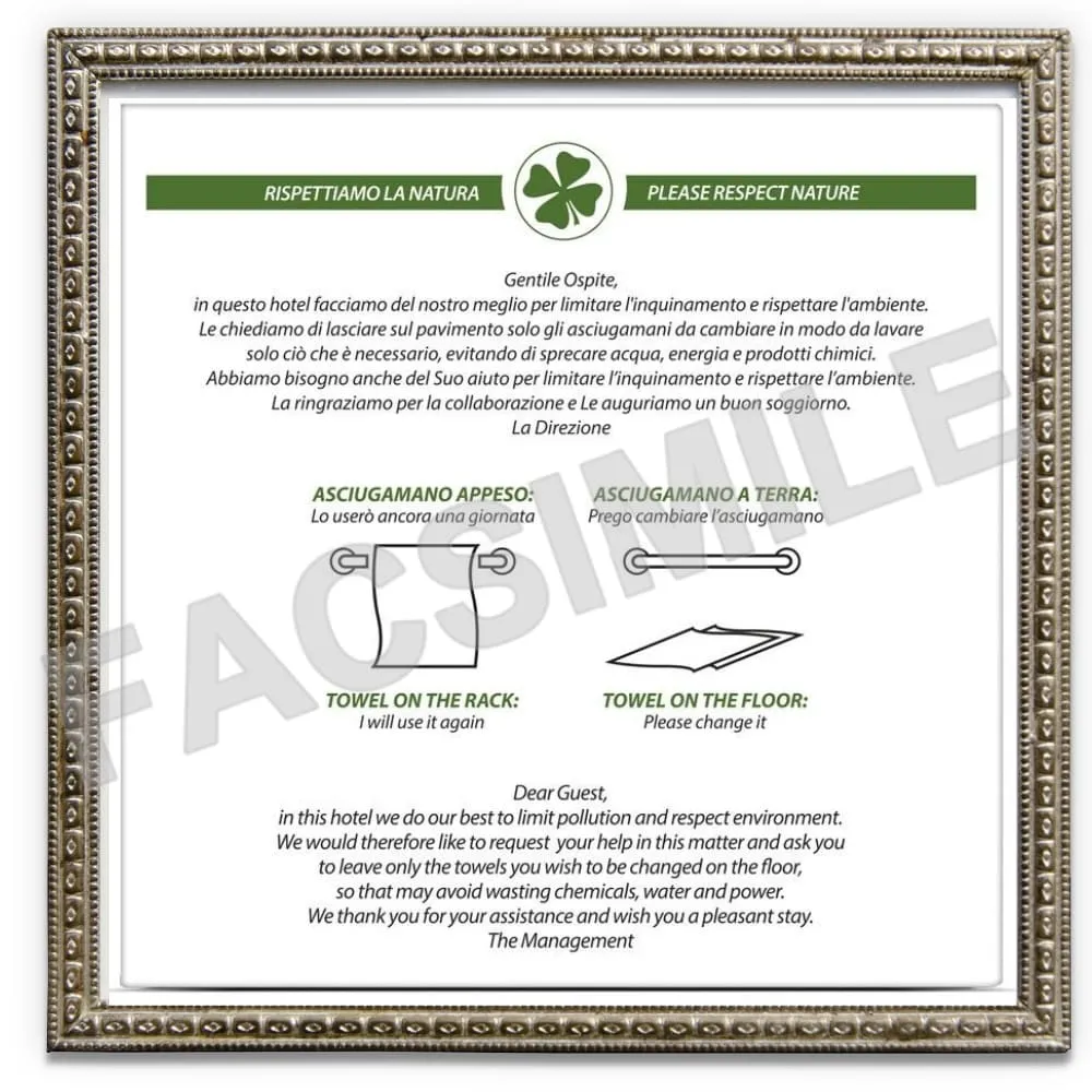 Targa ecologia Hotel PDF da stampare Italiano e Inglese