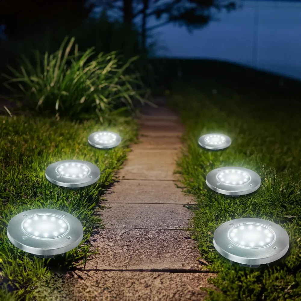 Maclean MCE318 LED Solar Pathway Lights Ground Spike 12 LED SMD Neutral White 4000K 0.7 W Solar Lamp Outdoor Path Light Ga...