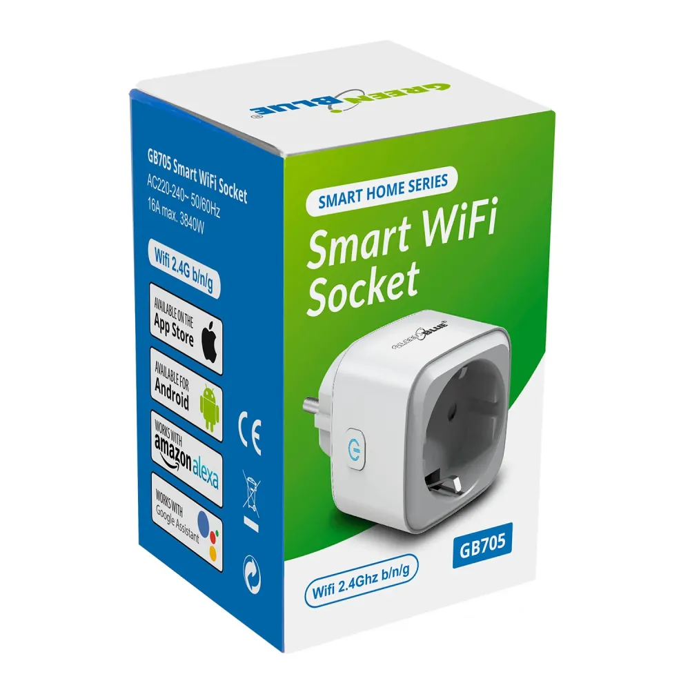 Sensore di Rottura Vetro Remote controlled WiFi socket Android iOS Alexa Google Home timer GreenBlue GB705 max 3840W