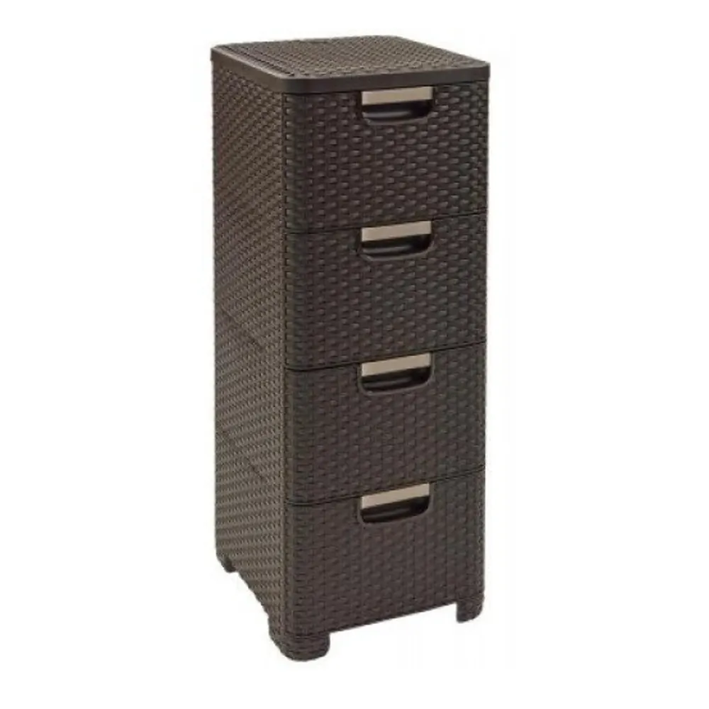 Curver 209906 Storage Unit Drawers Curver Rattan Style Chest Drawer Organiser Closet 4x 14L - Brown
