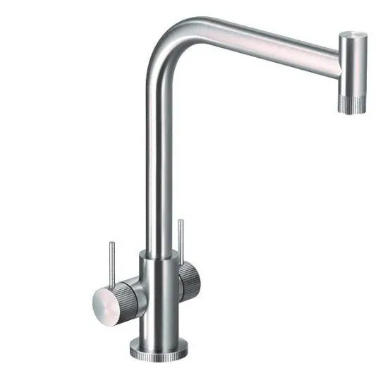 Hamat - KNDH-1000 BSS - Contemprary Dual Handle Kitchen Faucet Brushed Stainless acciaio, less sidepsray
