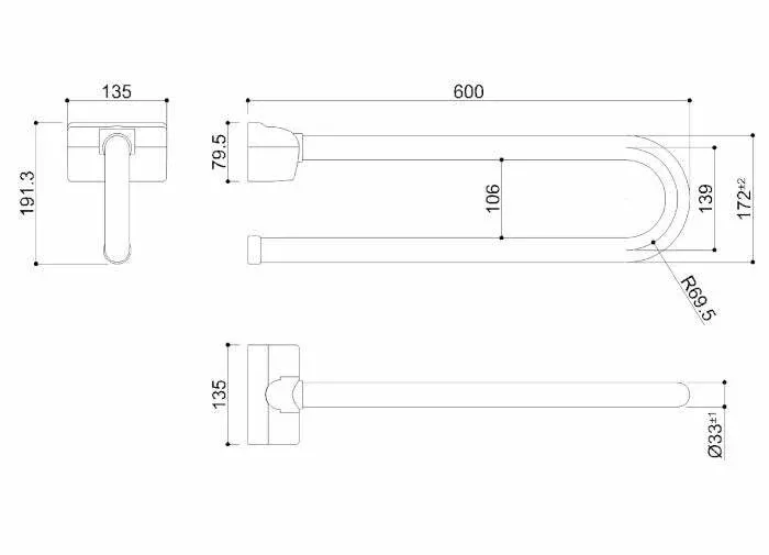 Raccordo Compressione Ponte Giulio Tubocolor impugnatura di sostegno ribaltabile 60 cm bianco latte