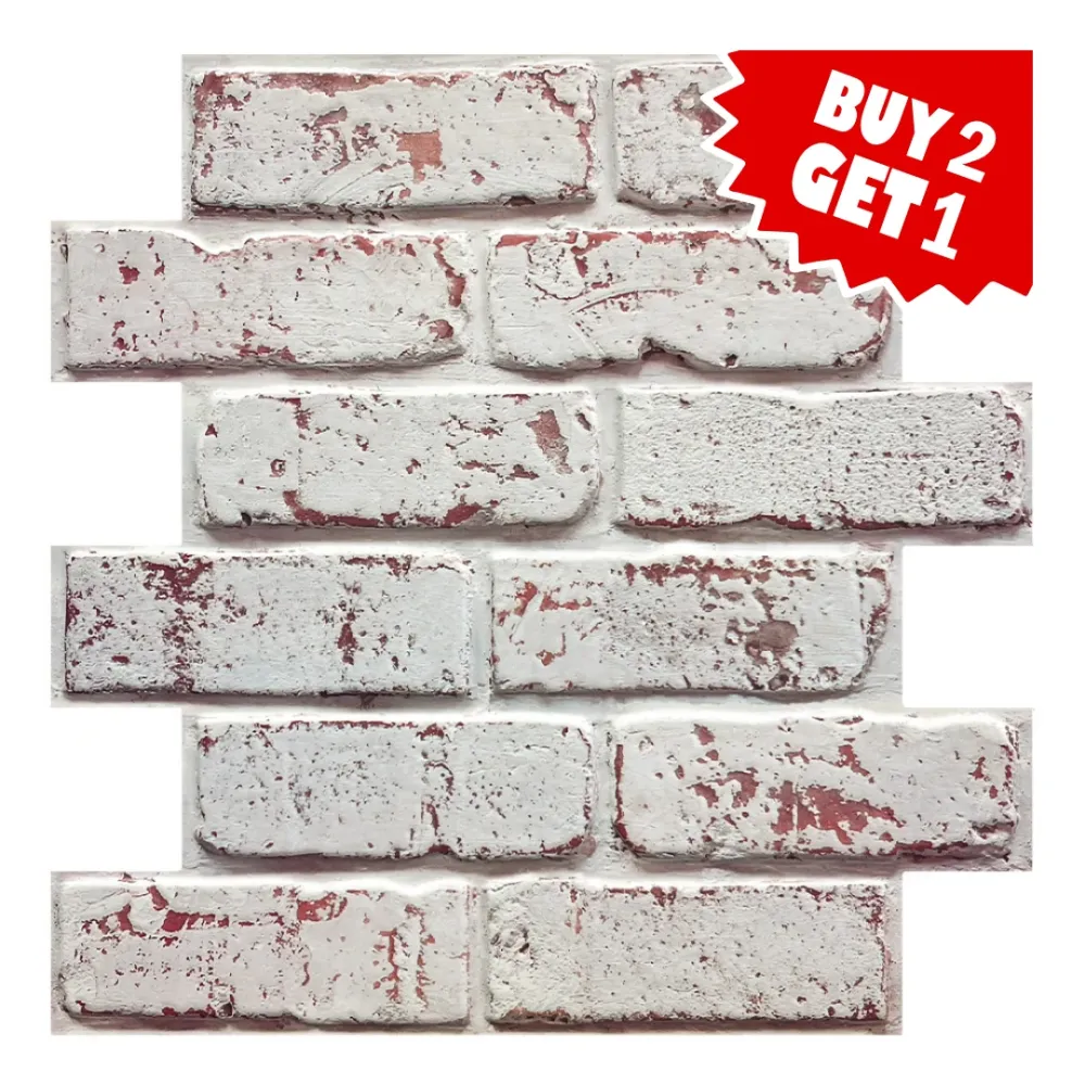 Frontale Ricaricabile 3D Whitewash Brick Peel and Stick Wall Tile
