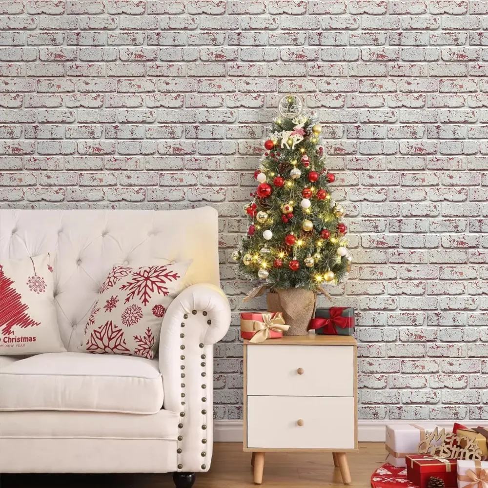 Frontale Ricaricabile 3D Whitewash Brick Peel and Stick Wall Tile