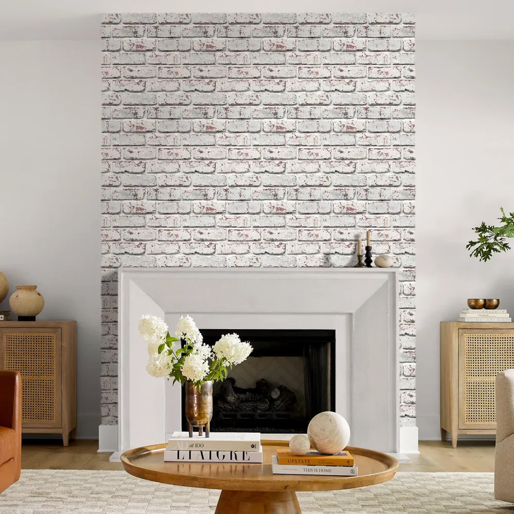 Frontale Ricaricabile 3D Whitewash Brick Peel and Stick Wall Tile