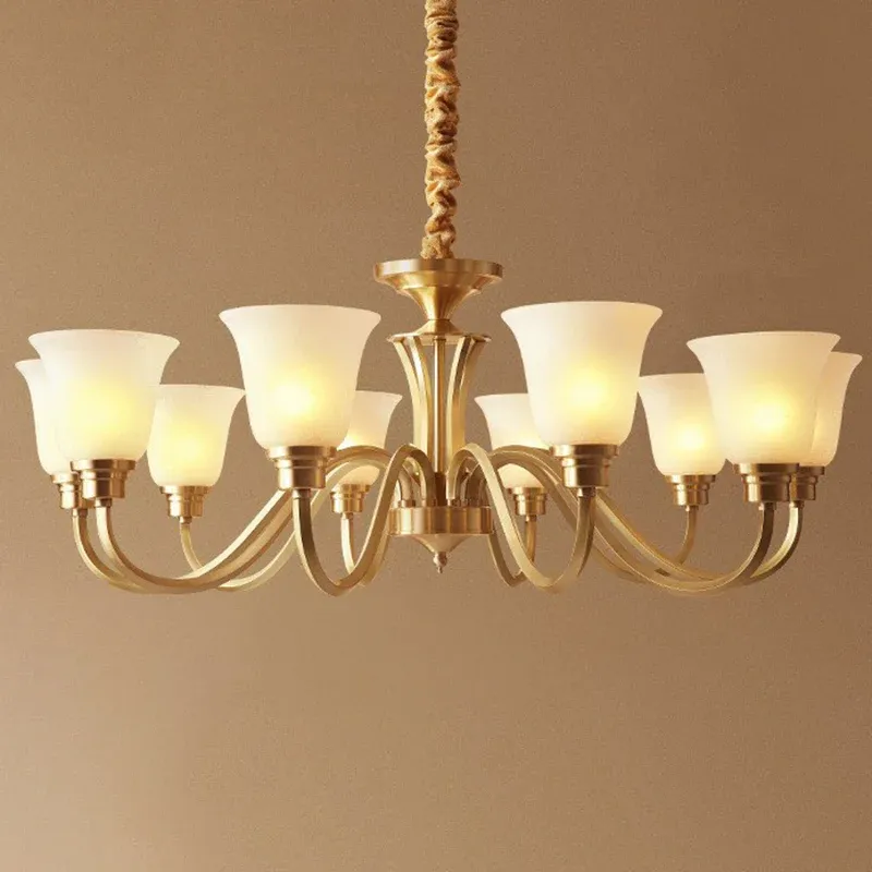 Lampadario convenzionale svasato vetro semiopaco ottone