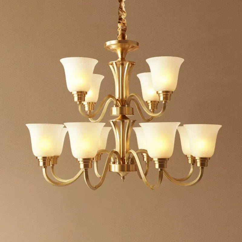 Lampadario convenzionale svasato vetro semiopaco ottone