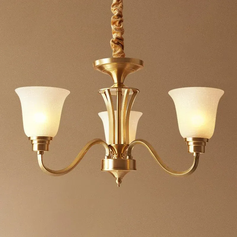 Lampadario convenzionale svasato vetro semiopaco ottone