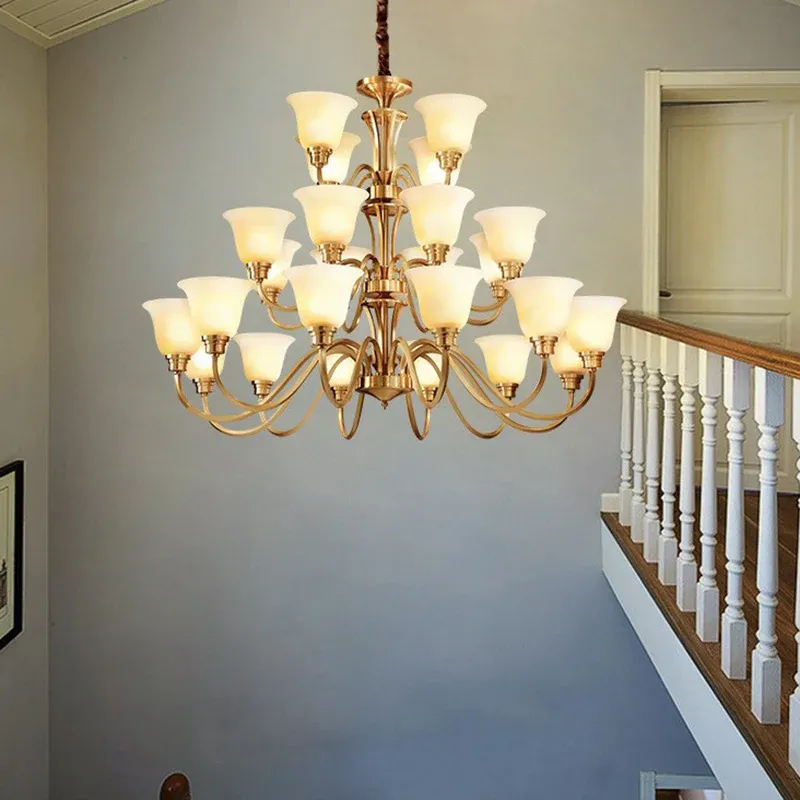 Lampadario convenzionale svasato vetro semiopaco ottone