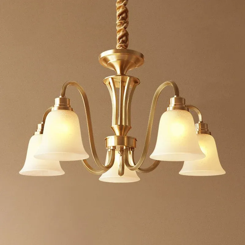 Lampadario convenzionale svasato vetro semiopaco ottone