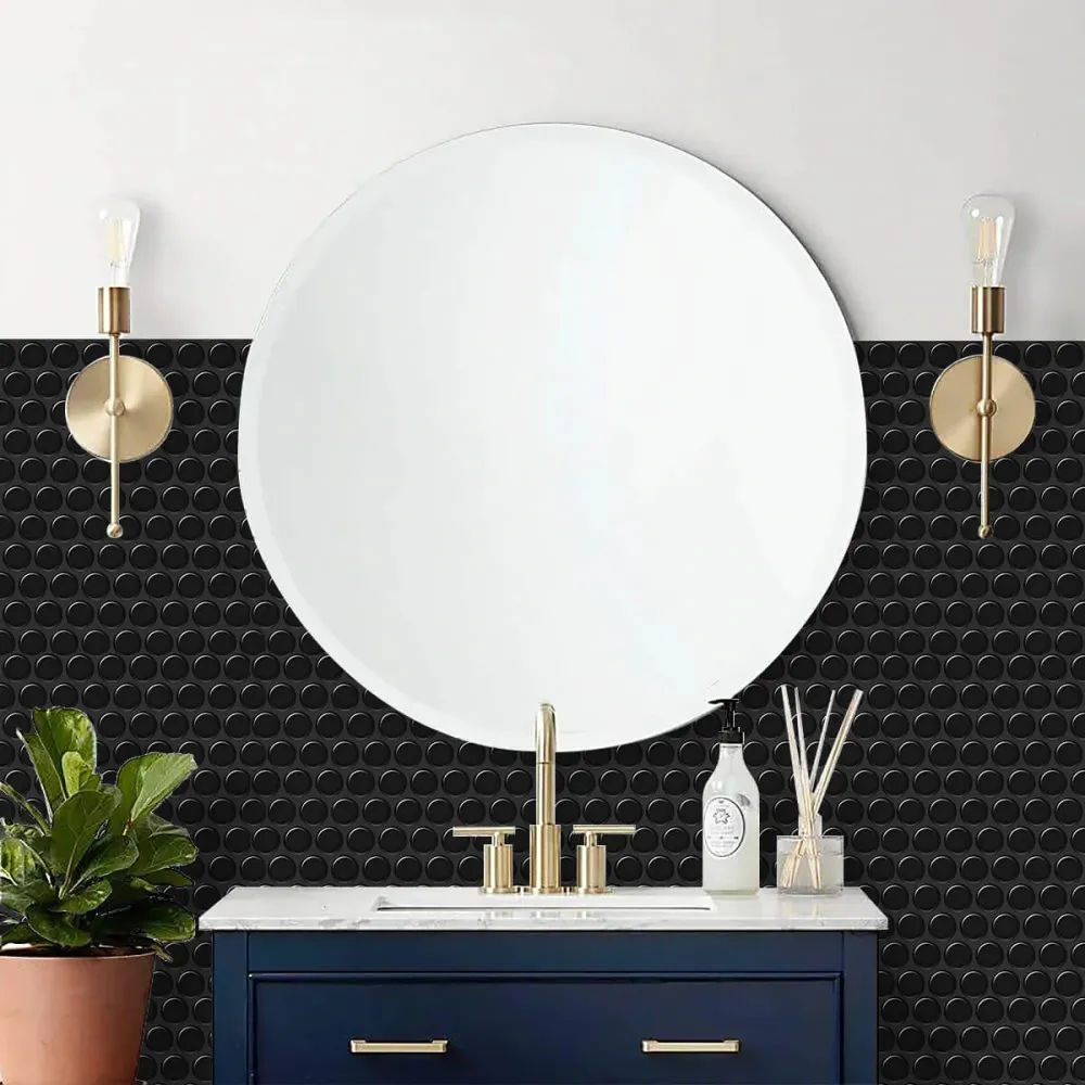 Nero puro Penny Backsplash Peel and Stick Tile | Impermeabile e Resistente agli Urti