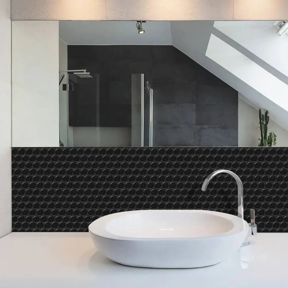 Nero puro Penny Backsplash Peel and Stick Tile | Impermeabile e Resistente agli Urti