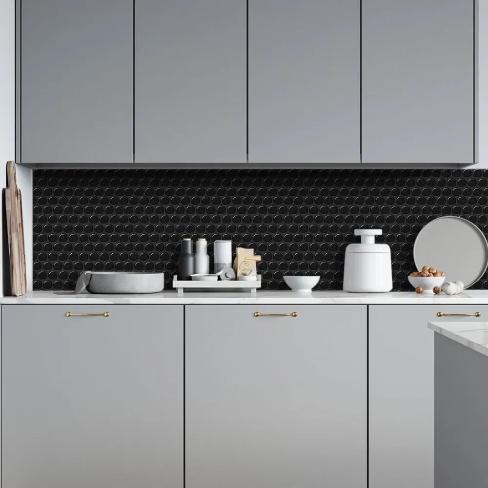 Nero puro Penny Backsplash Peel and Stick Tile | Impermeabile e Resistente agli Urti