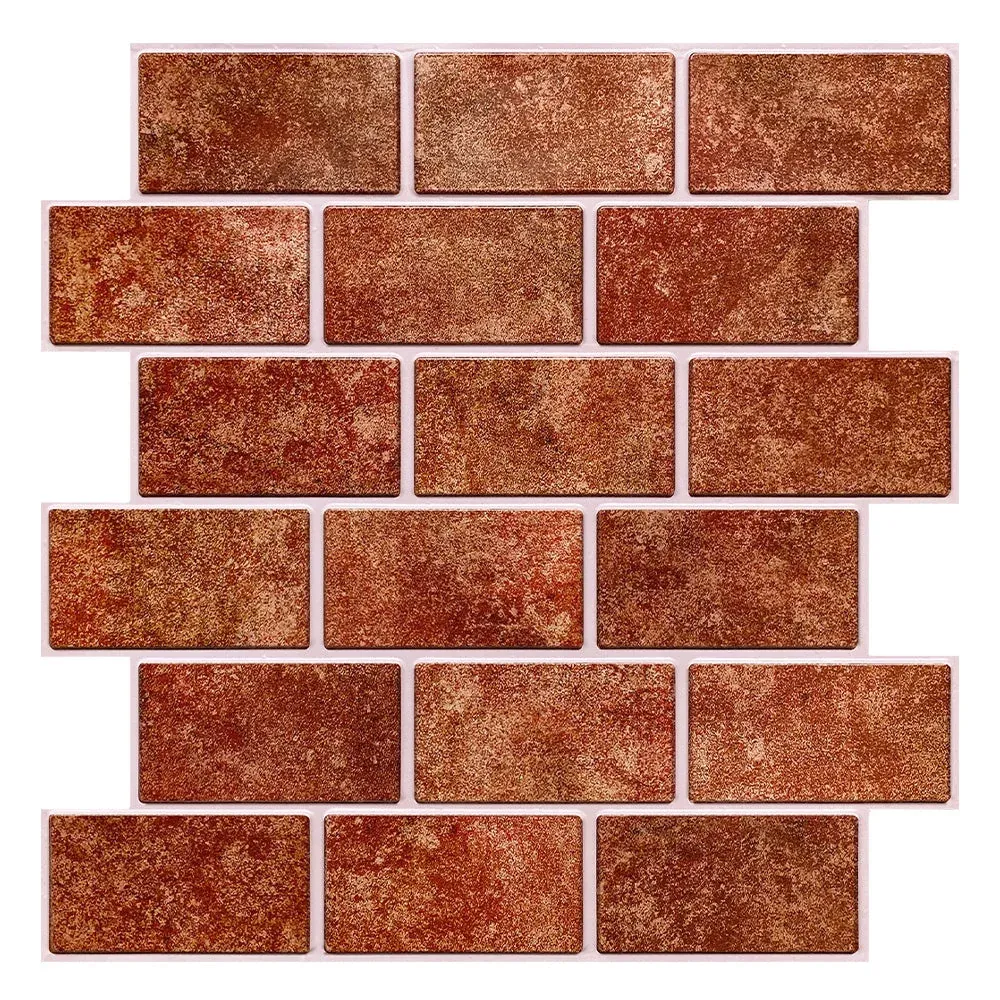 3D Red Smaltato Brick Peel and Stick Wall Tile | Impermeabile e Resistente agli Urti