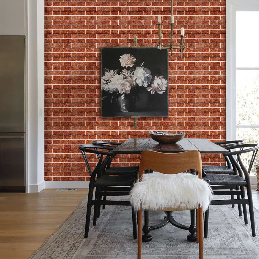 3D Red Smaltato Brick Peel and Stick Wall Tile | Impermeabile e Resistente agli Urti