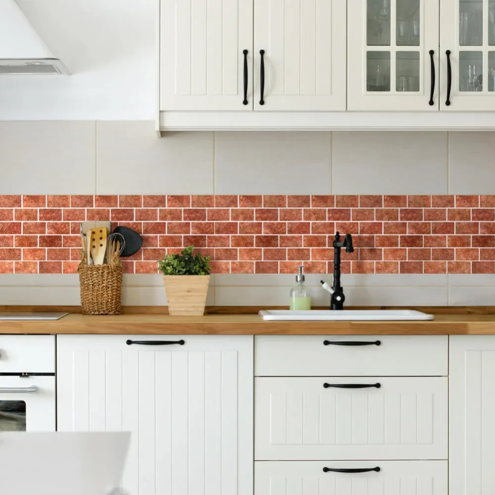 3D Red Smaltato Brick Peel and Stick Wall Tile | Impermeabile e Resistente agli Urti