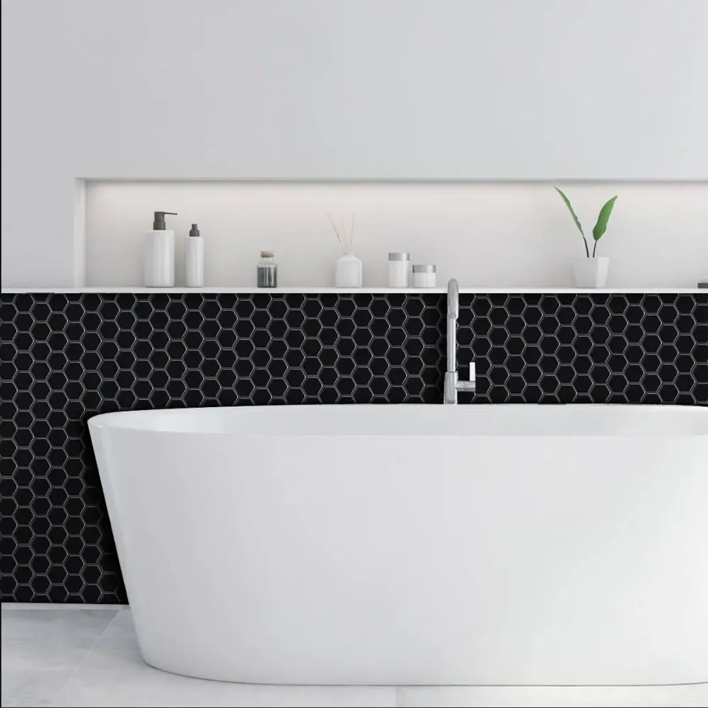 Ricaricabile ad Alta Luminosità Grezzo Black Hexagon Peel and Stick Backsplash Tile