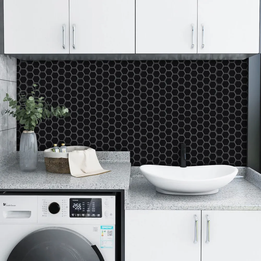 Ricaricabile ad Alta Luminosità Grezzo Black Hexagon Peel and Stick Backsplash Tile