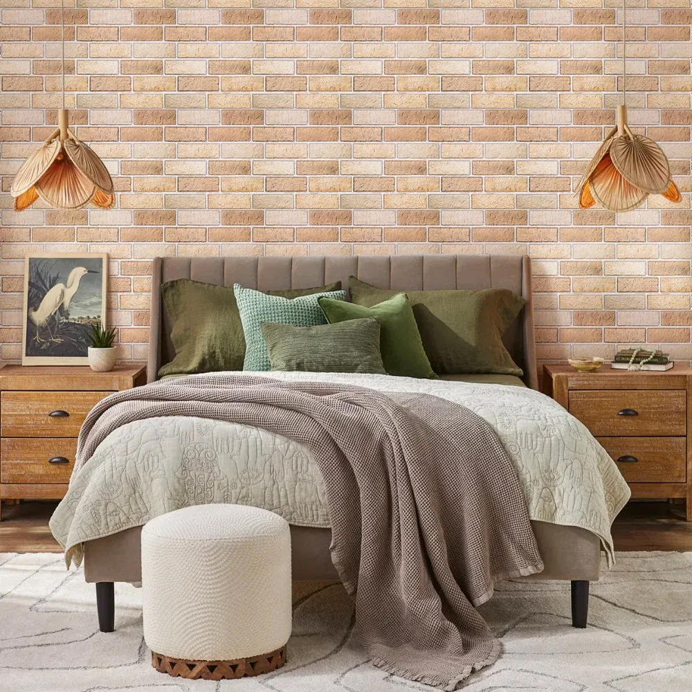 3D Tan Brick Peel and Stick Wall Tile Facile Ricarica