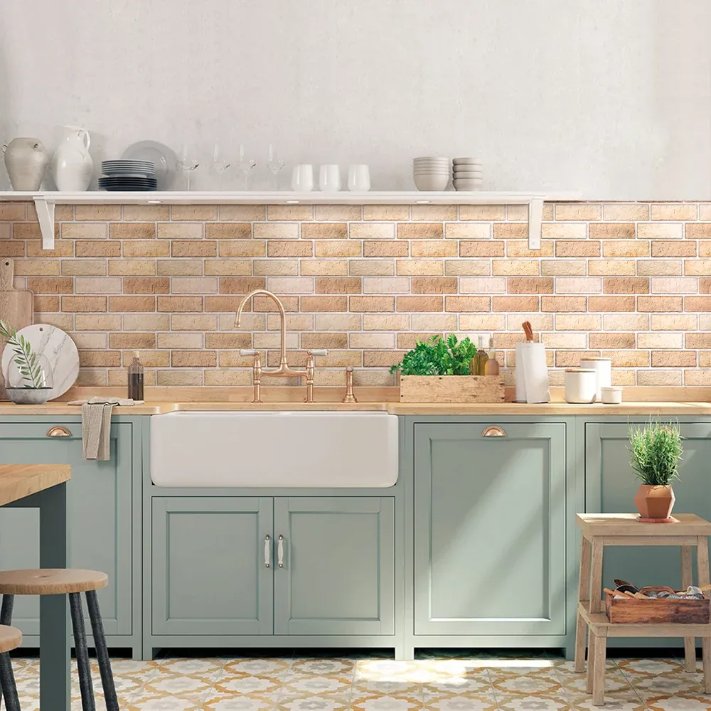 3D Tan Brick Peel and Stick Wall Tile Facile Ricarica