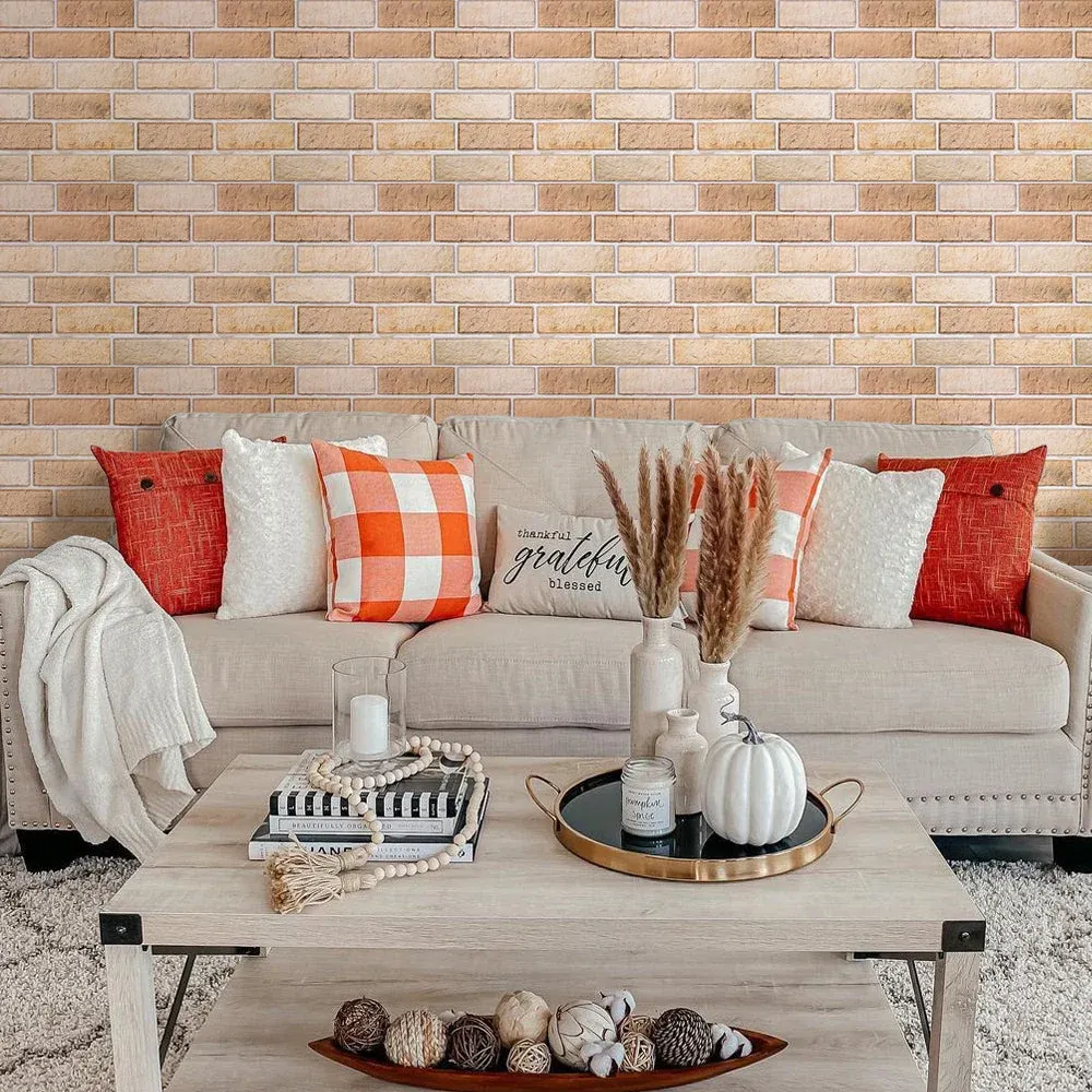 3D Tan Brick Peel and Stick Wall Tile Facile Ricarica