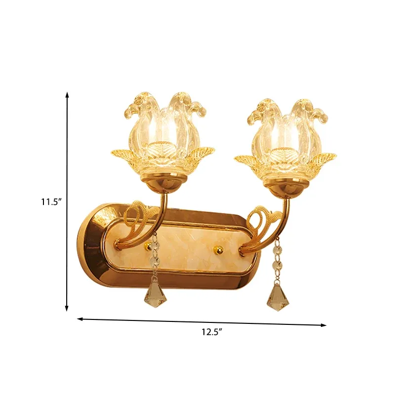 Torcia Magnetica Lampada da parete cristallo Simplicity Blossom Lampada da parete 1/2 luci oro con braccio curvo