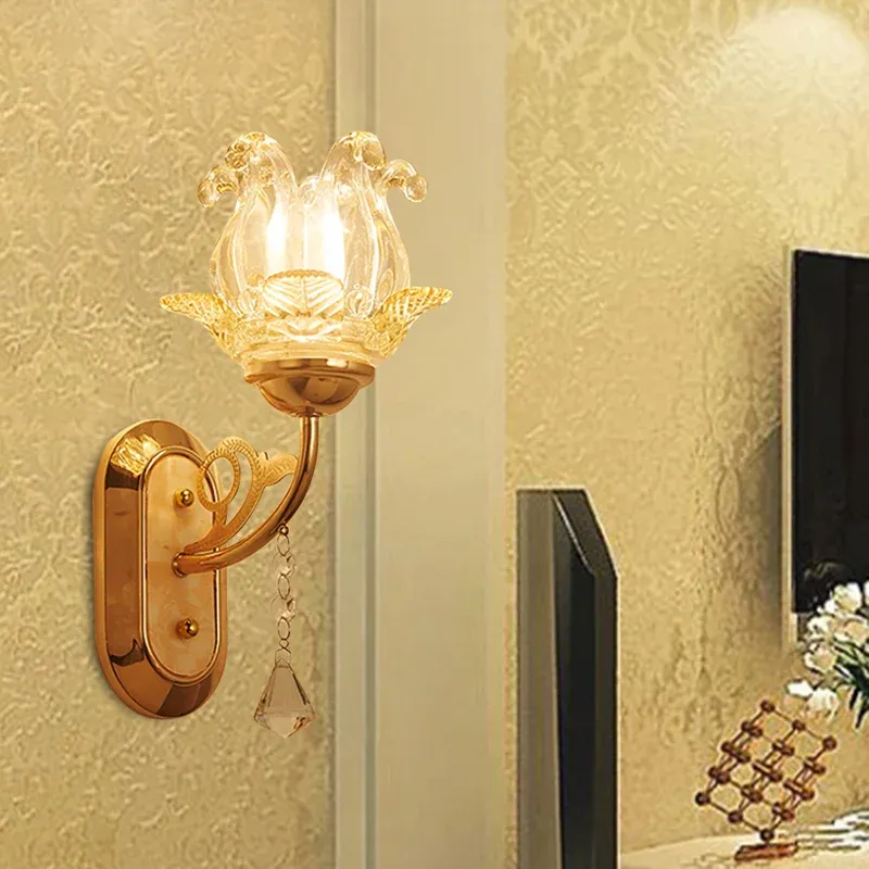 Torcia Magnetica Lampada da parete cristallo Simplicity Blossom Lampada da parete 1/2 luci oro con braccio curvo