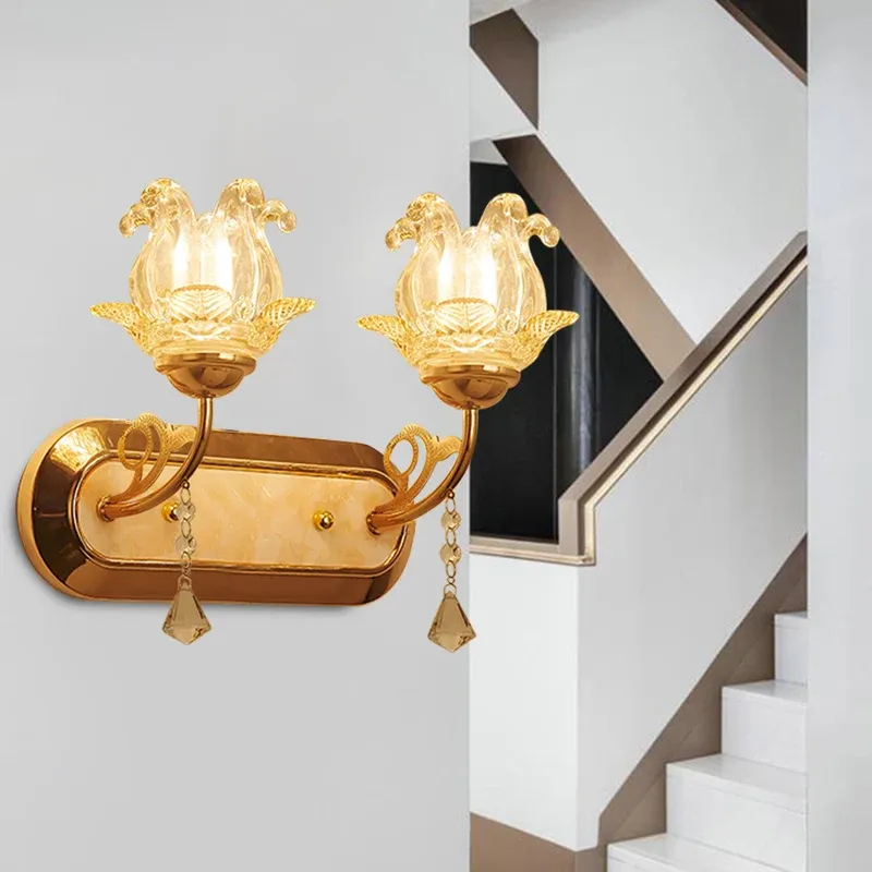 Torcia Magnetica Lampada da parete cristallo Simplicity Blossom Lampada da parete 1/2 luci oro con braccio curvo