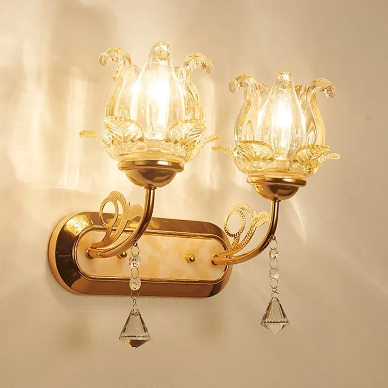 Torcia Magnetica Lampada da parete cristallo Simplicity Blossom Lampada da parete 1/2 luci oro con braccio curvo