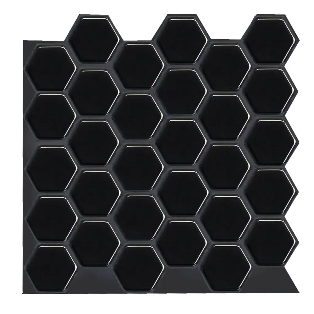 Torcia Manovella Genuino Black Hexagon Peel and Stick Backsplash Tile