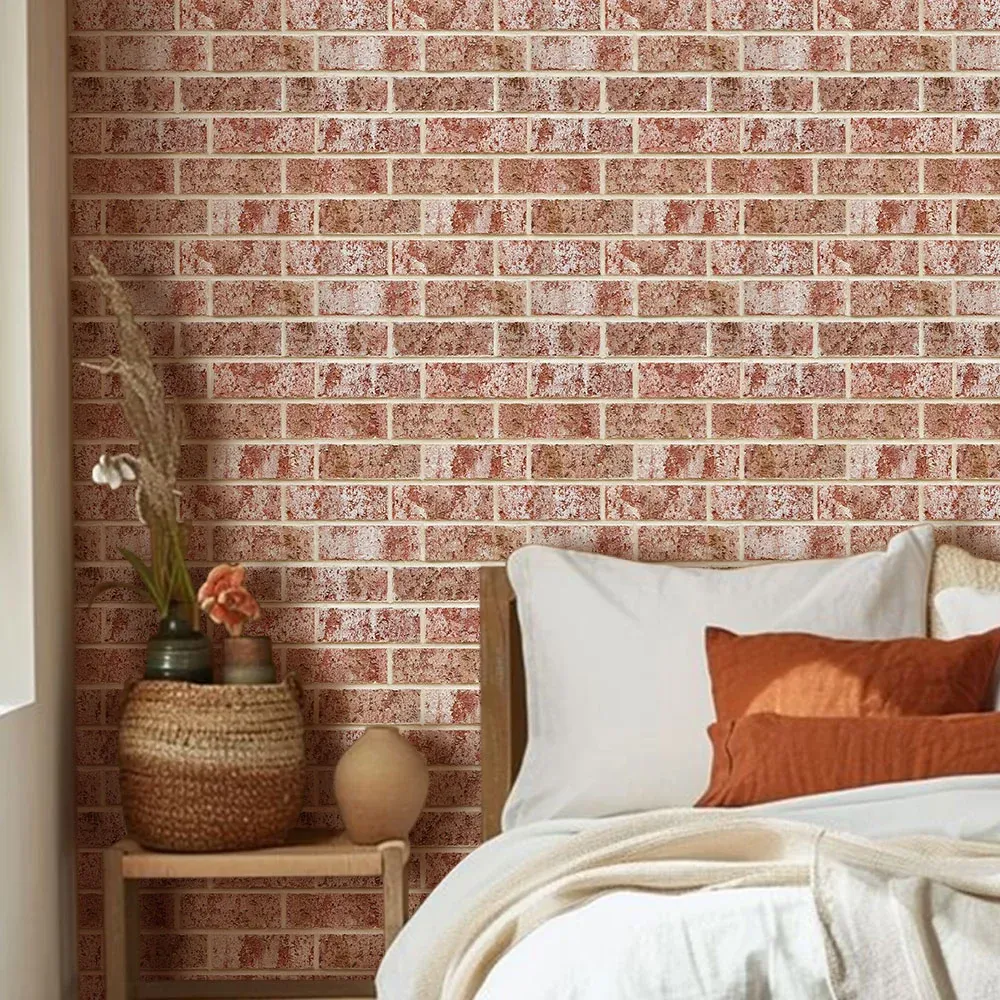 3D Whitewash Red Brick Peel and Stick Wall Tile con 5 Modalità di Illuminazione