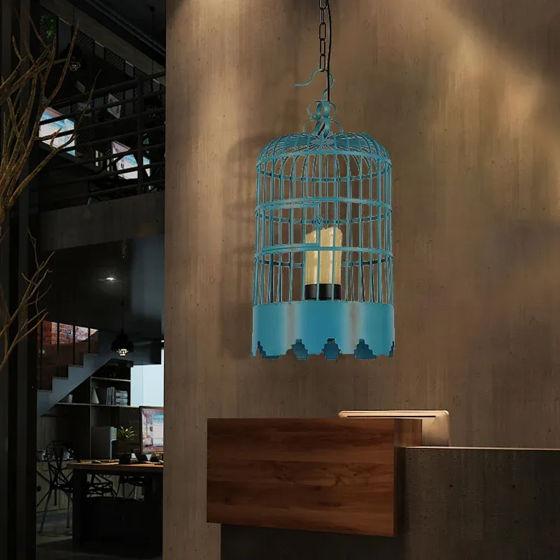 Kit lampada sospensione per sala da pranzo cilindro, metallo industriale, 1 luce, illuminazione sospensione nera/blu