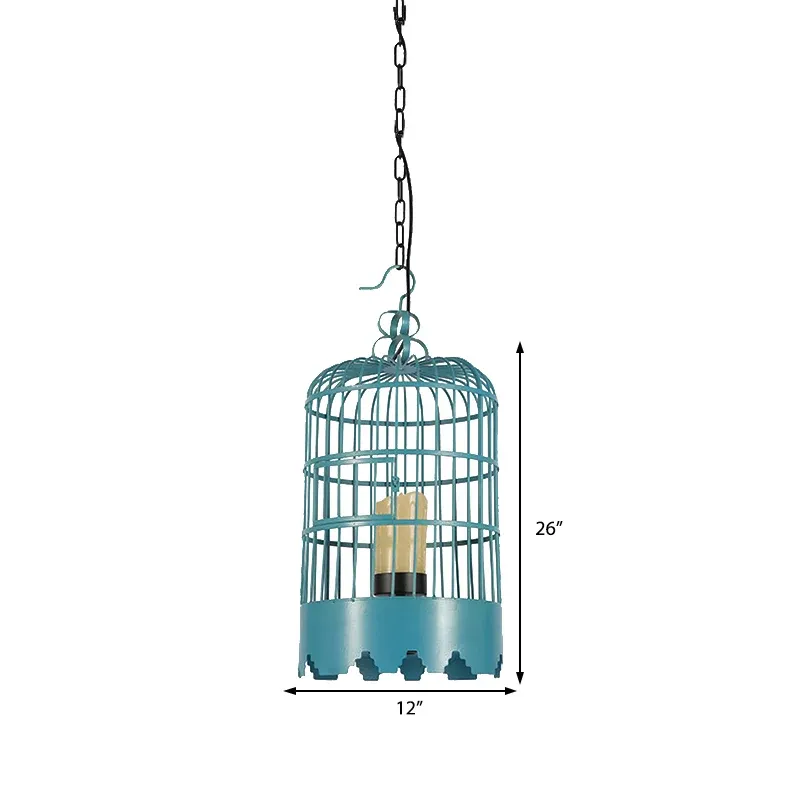 Kit lampada sospensione per sala da pranzo cilindro, metallo industriale, 1 luce, illuminazione sospensione nera/blu