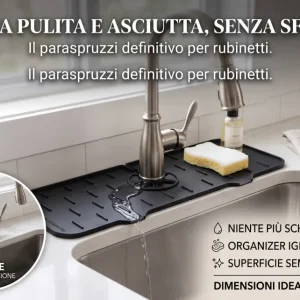 Tappetino Silicone Paraspruzzi e Salvagoccia per Rubinetto Lavandino (36,5x14 cm)