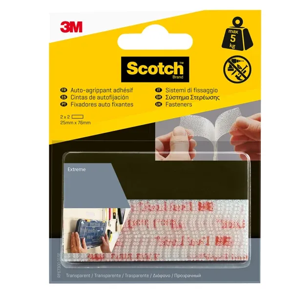 3M - 7100151768 - Sistema di fissaggio Dual Lock - 2,5 x 7,6 cm - trasparente - 3M - blister 2 coppie - 99231 - Conf. da 1...