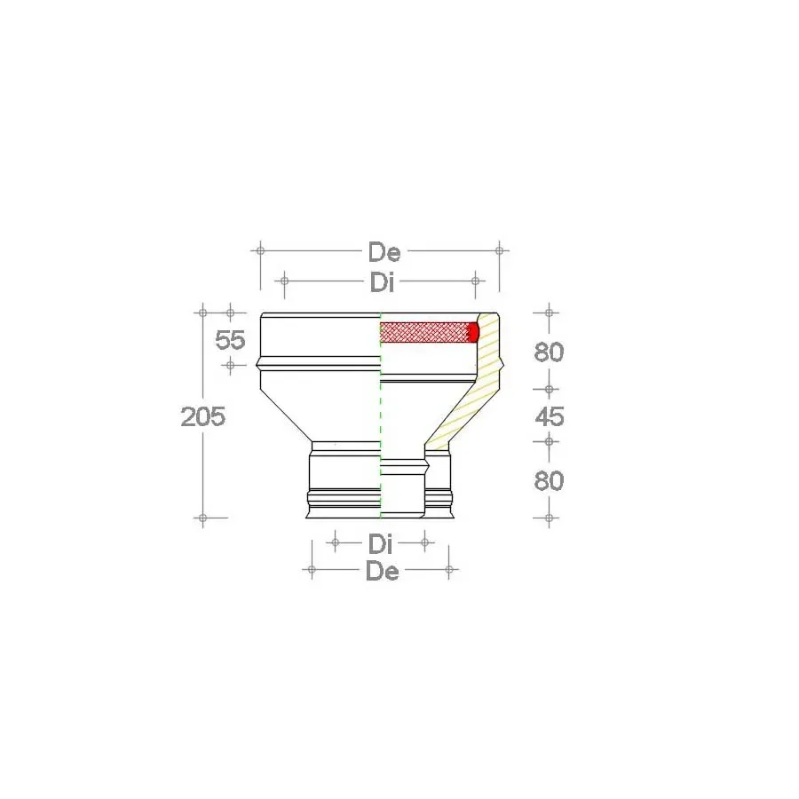 Aumento inox doppia parete da Di 80 - De 130 mm Di 130 - De 180 mm