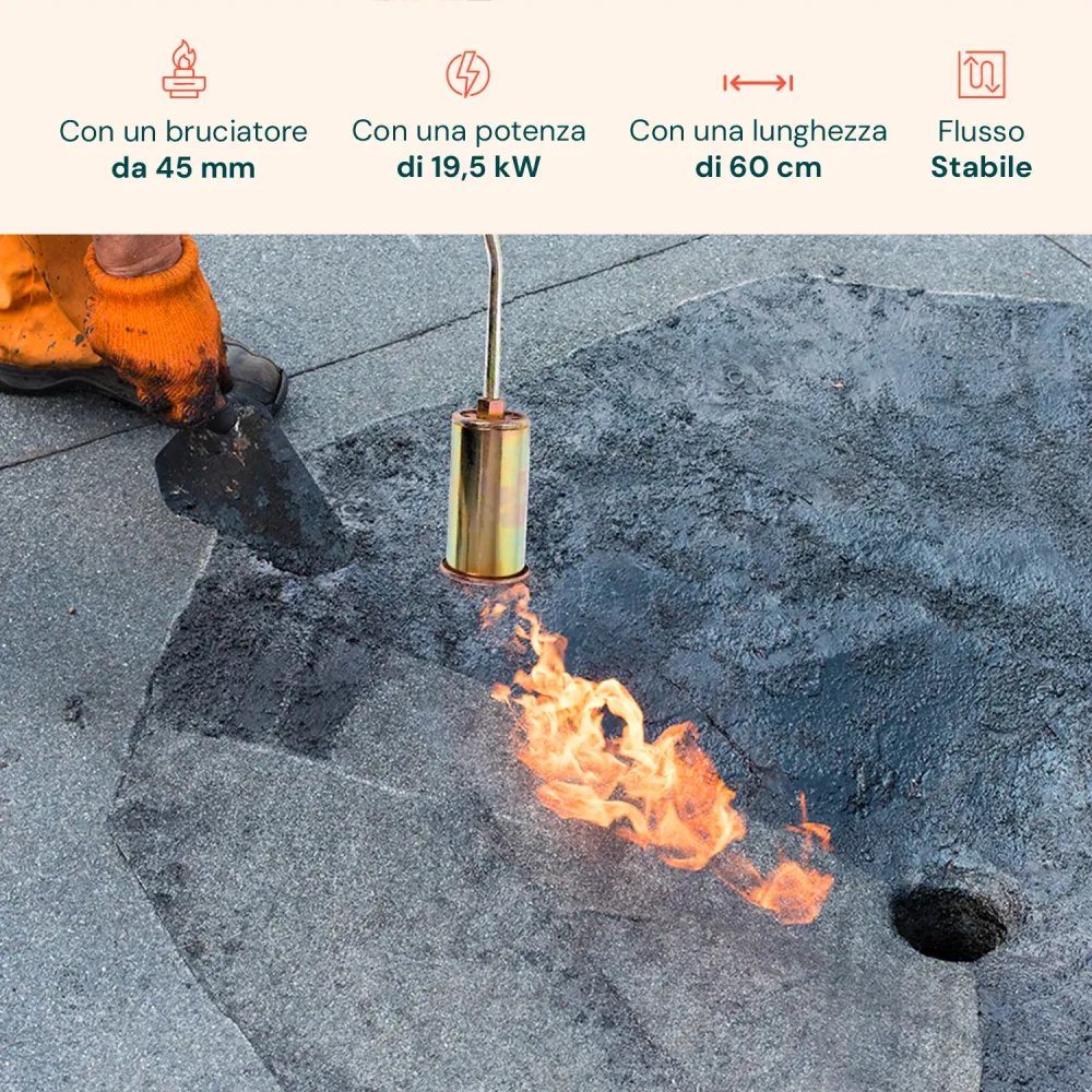 Cannello Gas 60cm con Bruciatore ø45mm e Leva Rapida per Uso Professionale