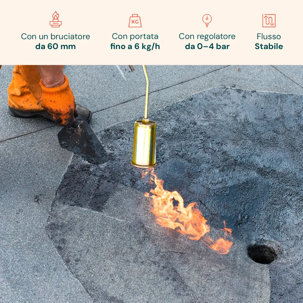 Cannello Gas 70cm con Bruciatore ø60mm e Leva Rapida per Uso Professionale
