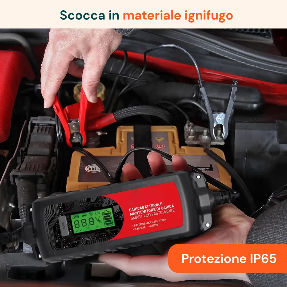 Caricabatteria Lcd 3 Funzioni Per Batterie Di Piombo 6-12v
