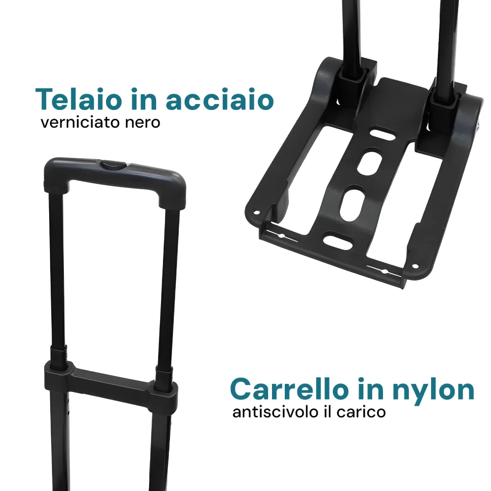 Carrello Pieghevole Con Ruote Nylon E Acciaio Max. 30kg Nero