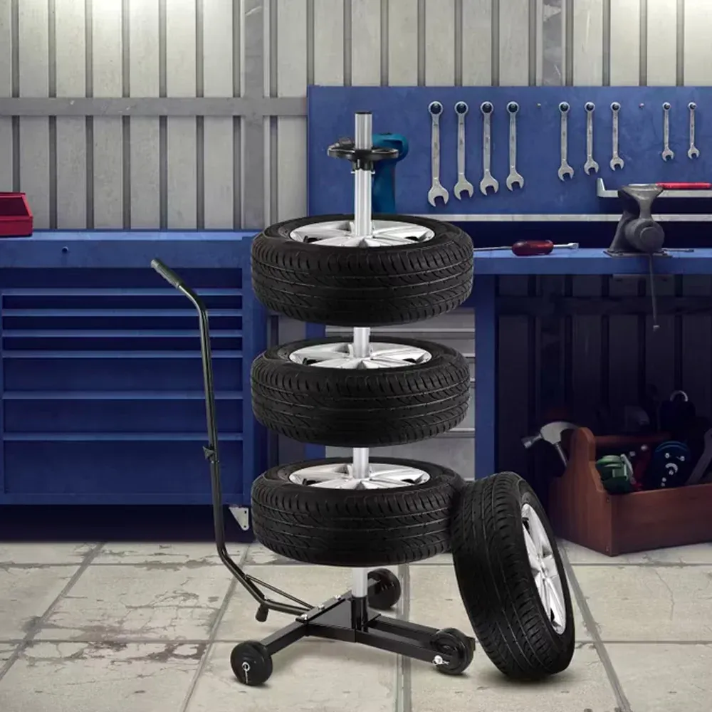 Carrello Porta 4 Pneumatici Con Supporto Ad Asta 100kg