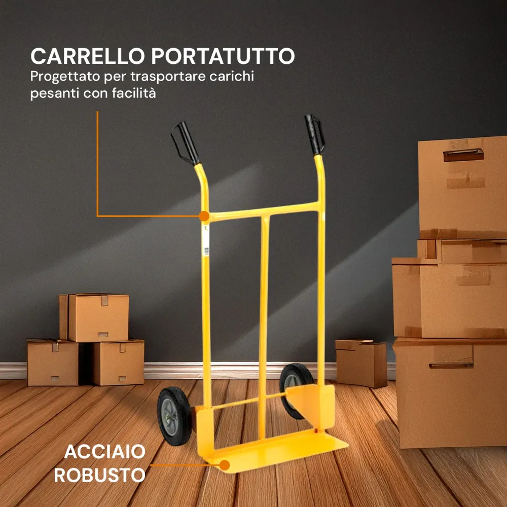 Carrello Trasporto Leggero Acciaio Verniciato Giallo Con Portata Max 200 Kg