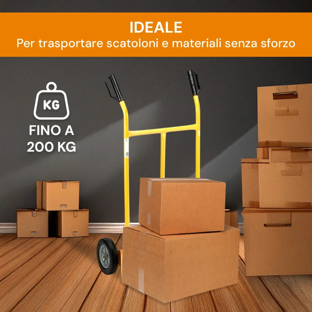 Carrello Trasporto Leggero Acciaio Verniciato Giallo Con Portata Max 200 Kg