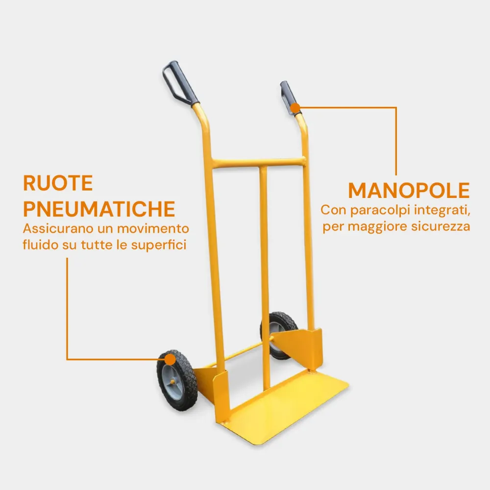 Carrello Trasporto Leggero Acciaio Verniciato Giallo Con Portata Max 200 Kg