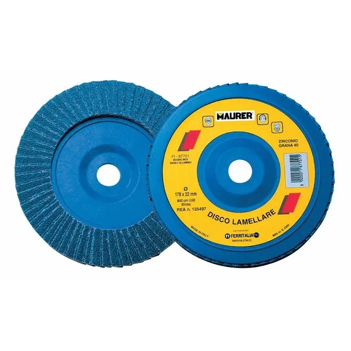 Disco Lamellare al Zirconio Ø115 mm Grana 120 Maurer per Acciaio Inox, Metalli 5 pz